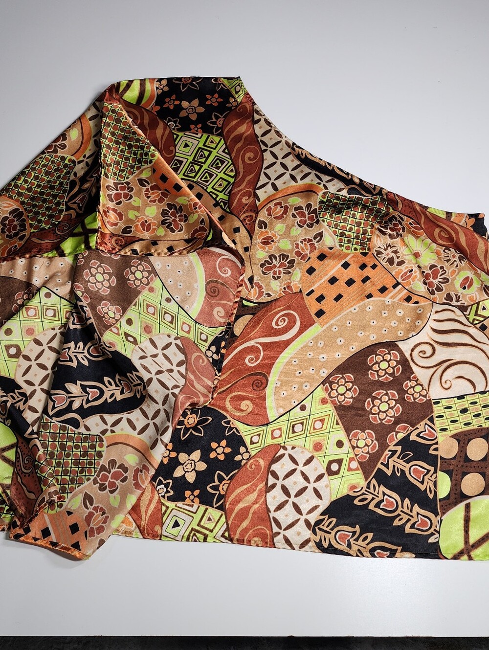 One Shoulder Asymmetrical Top Draped Sleeve Abstract Patchwork Print 1X